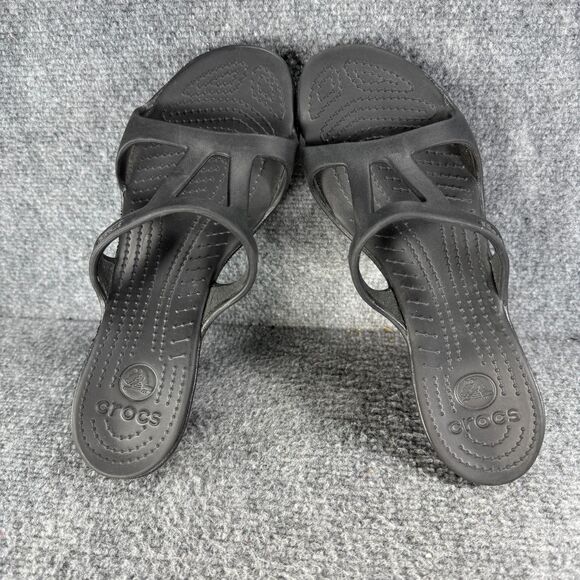 Crocs Sandals Womens 10 Cyprus Heels Black Slip On Open Toe Casual Beach Shoes - Picture 8 of 11